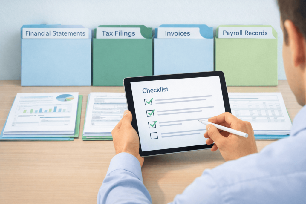 Professional reviewing checklist with financial folders, how to change accounting provider Singapore step by step